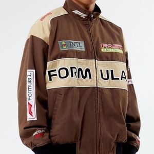 PacSun Formula 1 Brown Embroided Jacket F1 Racing Full Zip Bomber, Sz Mens Large